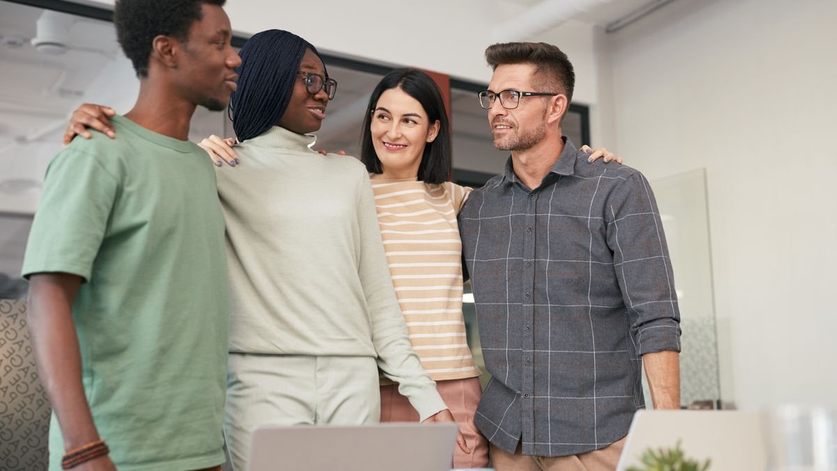 Diverse colleagues working together during a modern office meeting