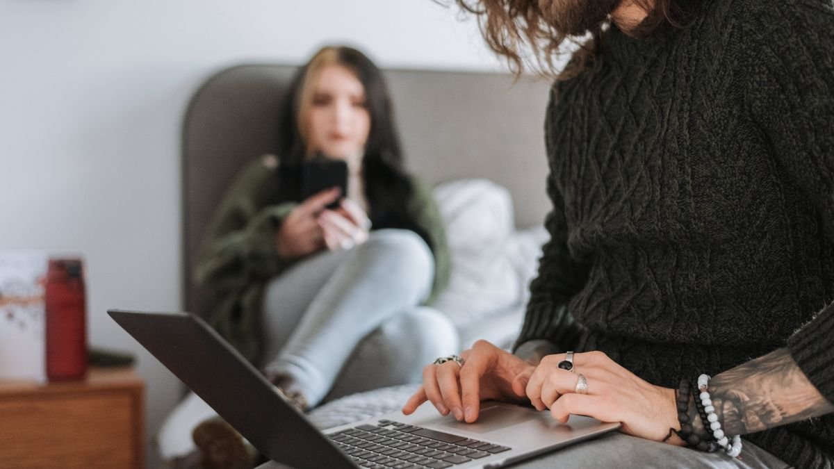 Remote job seeker working from home on a laptop