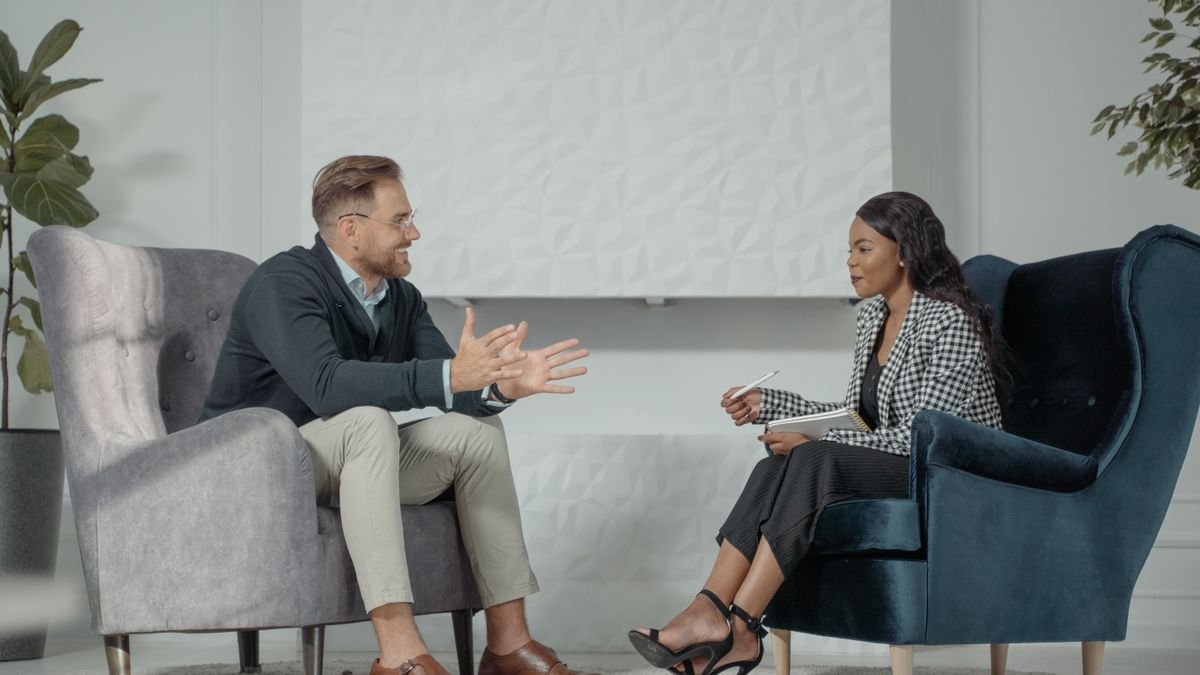 Candidate answering questions during a professional interview